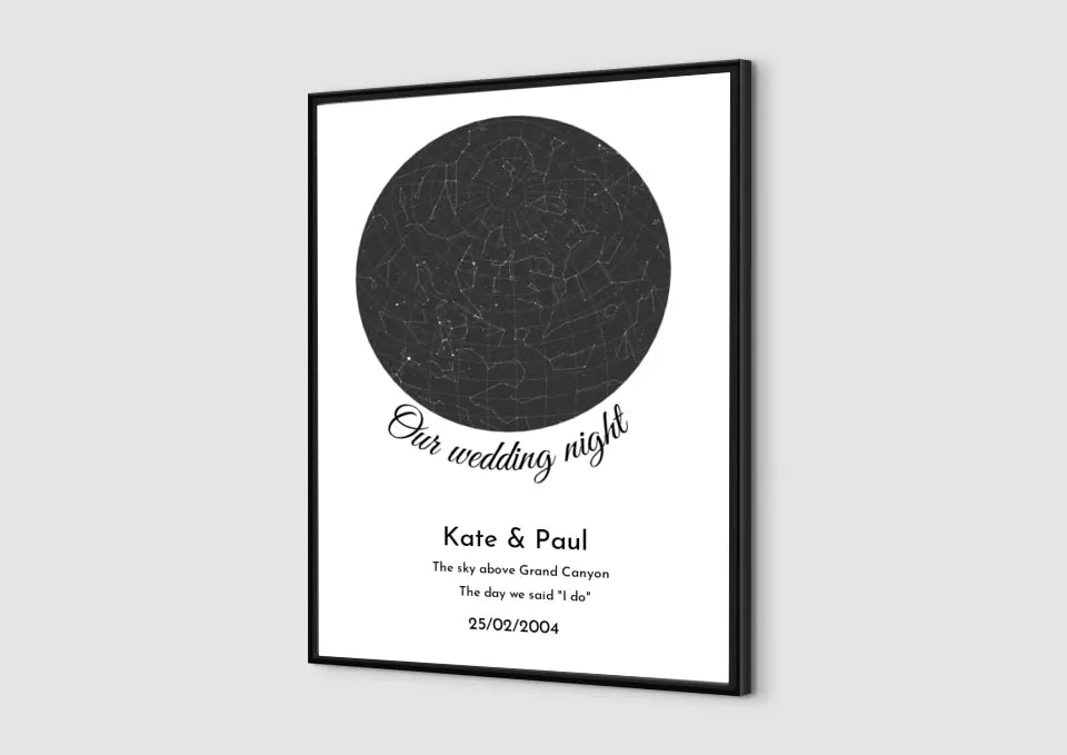 Under Our Lucky Stars: A Personalised Wedding Night Star Framed Map